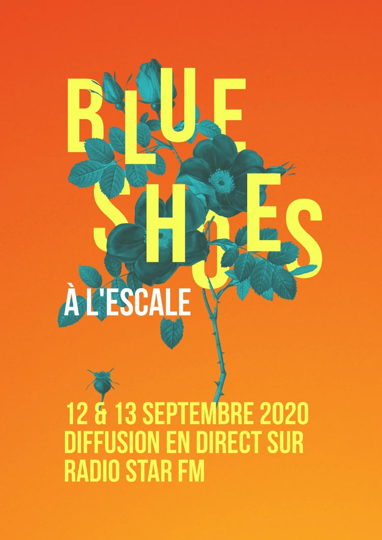 Orange Gradient and Blue Flowers Concert Poster A4