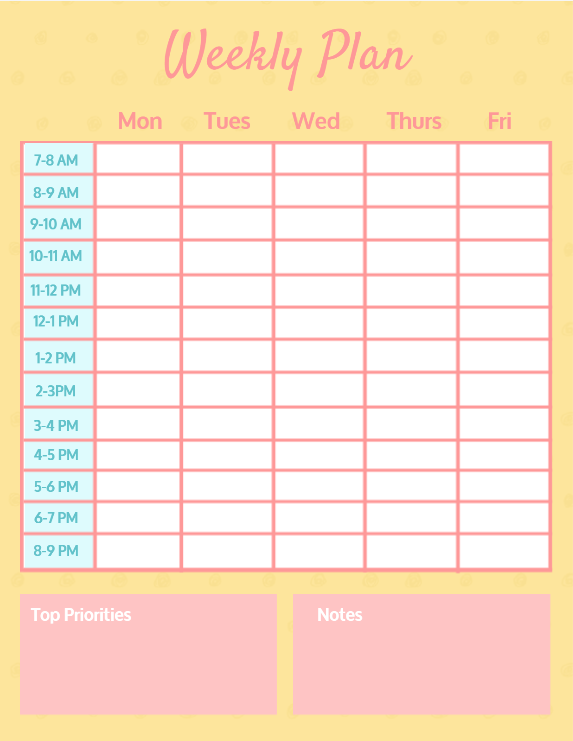 A schedule of days and notes Description automatically generated