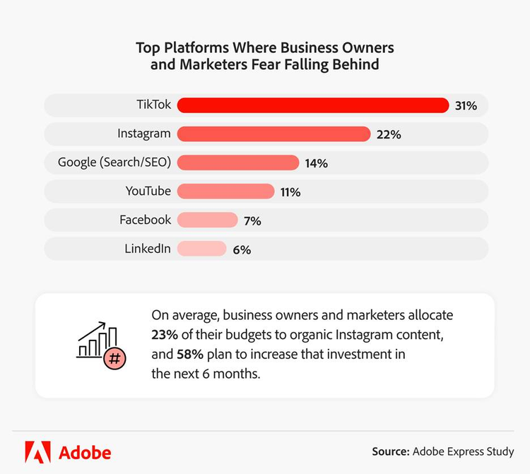 infographic showing top platfomrs where business owners and marketers fear falling behind