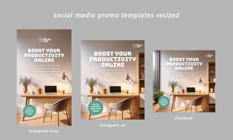 One design template, replicated into three different sizes