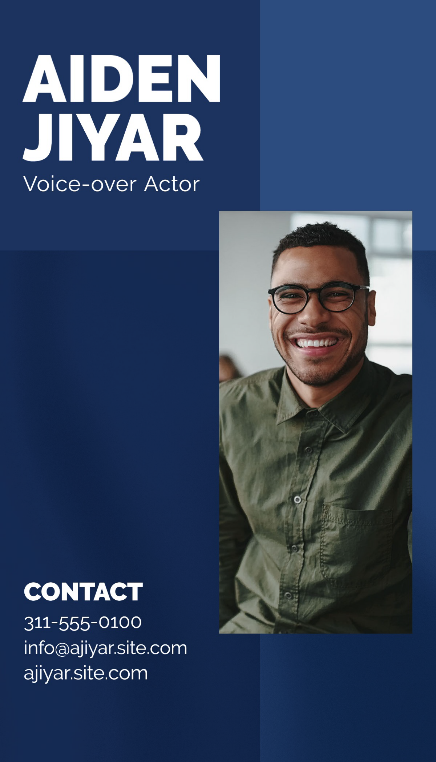 White and Blue Voice-Over Actor Business Card