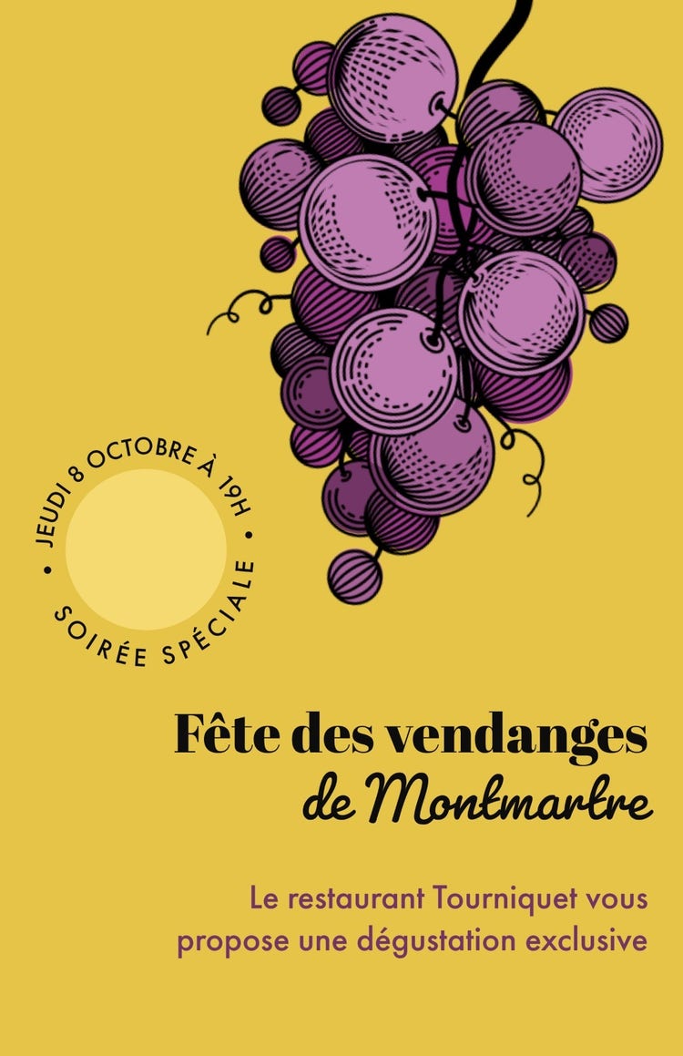 Yellow and purple grapes Wine event poster