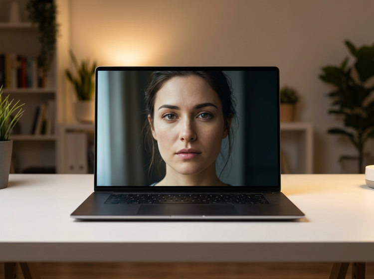 Ordinateur portable aux bordures fines posé sur un bureau dans un espace de travail et affichant un workflow créatif Adobe fluide