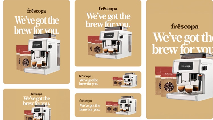 An advertisement for a coffee shop shown in several different aspect ratios.
