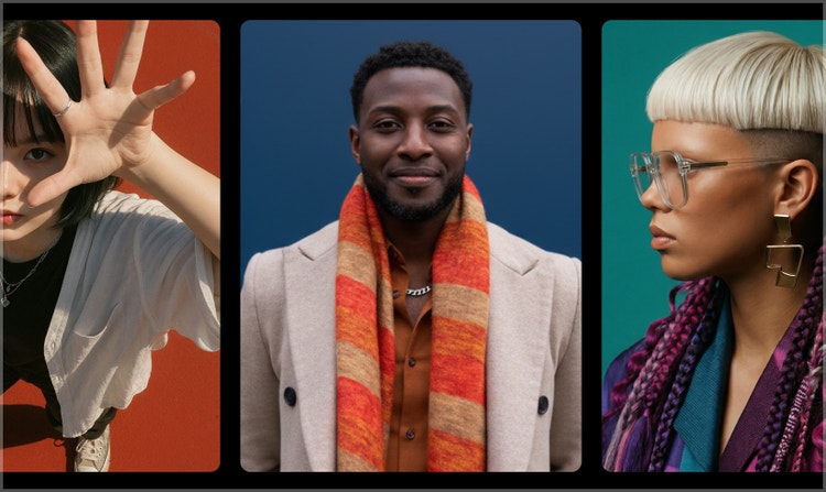 Trois portraits de trois personnes différentes illustrant la polyvalence de Firefly