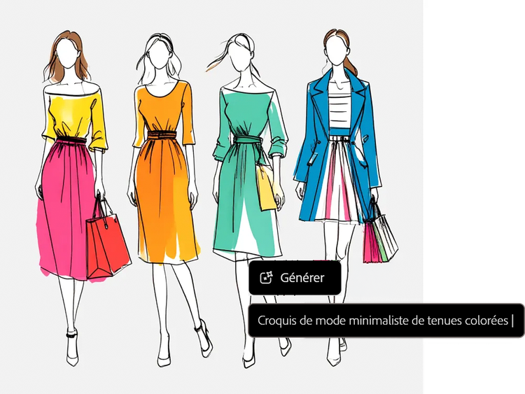 Croquis IA de silhouettes de prêt-à-porter et prompt associé