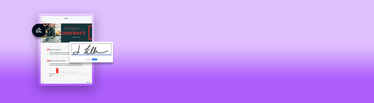 Contrat affiché sur tablette avec encart prévu pour la signature