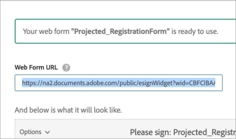 a screenshot of a web form URL field with the provided URL selected