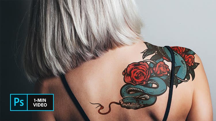 https://main--cc--adobecom.aem.live/cc-shared/fragments/modals/videos/photography/discover/tattoo-composite#video | Add photoshop tattoo art image as new layer to model image and set blending modes to multiply | :play-medium