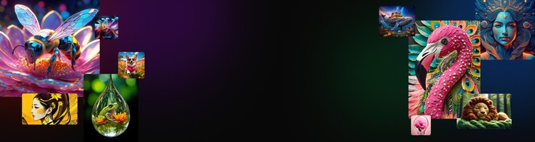 Banner με κολάζ που δείχνει παραδείγματα φανταστικών, ψηφιακών και εικονογραφημένων στυλ έργων τέχνης που έχουν δημιουργηθεί από AI