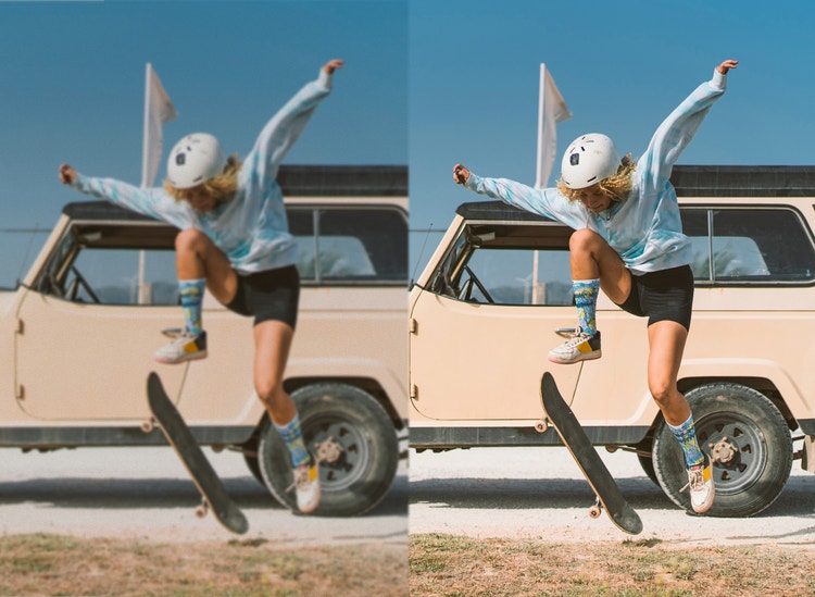 https://main--da-cc--adobecom.aem.page/cc-shared/assets/products/firefly/features/video-upscaler/media_1b84b0a3af0ea19c79b27d850e1cd2bd1d42b2e91.mp4#_autoplay|Σύγκριση διαιρεμένης οθόνης ενός skateboarder που πηδά μπροστά από όχημα, με τη δεξιά πλευρά να δείχνει πιο καθαρές λεπτομέρειες από την αριστερή.