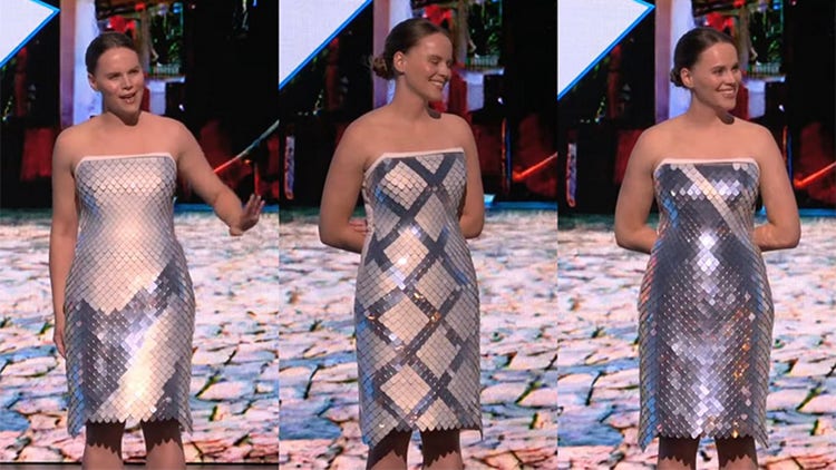 Interactive dress created from AI-generated fashion design concept using Adobe Firefly