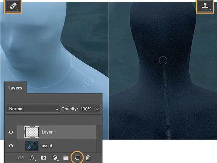 A close up shot of both mannequins heads and shoulders.
