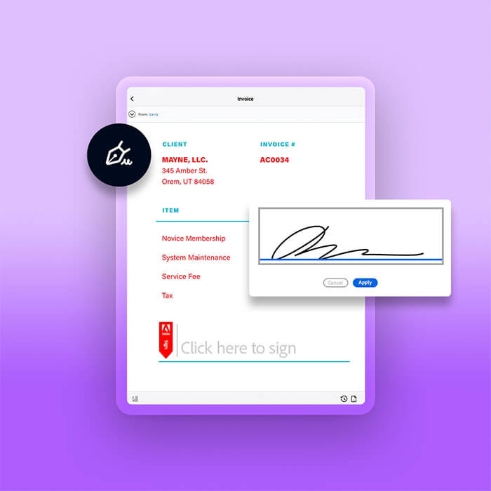 Signing a document on a tablet using Adobe Sign
