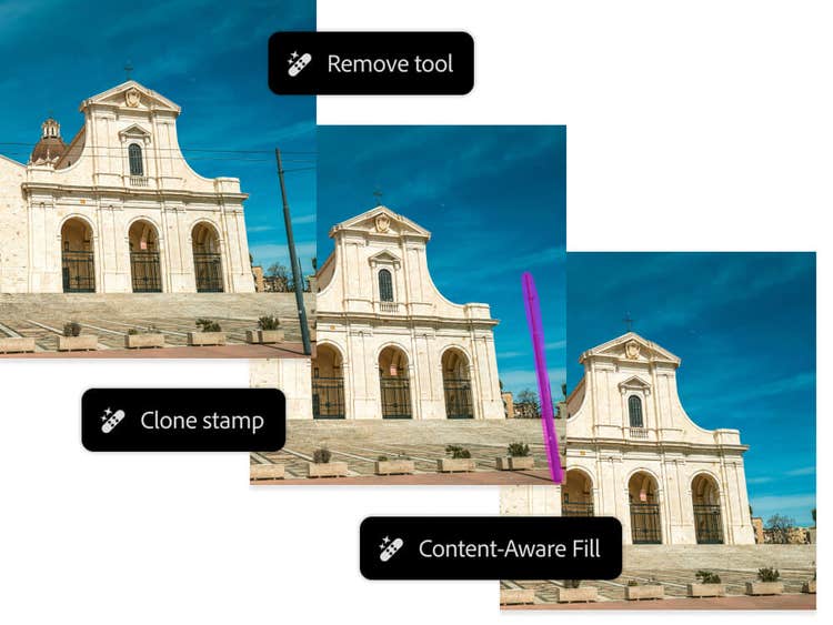 Templomról készült felvétel az objektumeltávolítás előtt és után