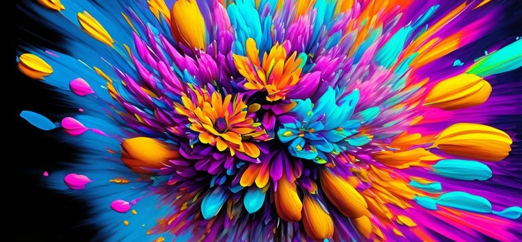 Firefly AI generated art of neon flower with turquoise, magenta, and yellow petals