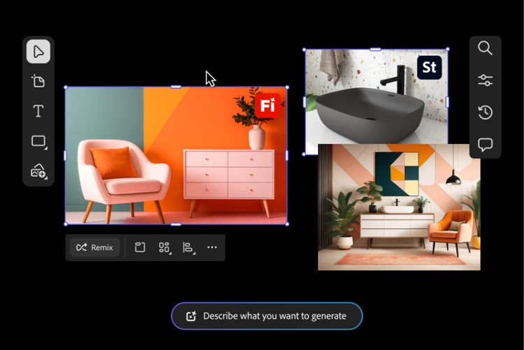 Mood board with interior design and furniture images.