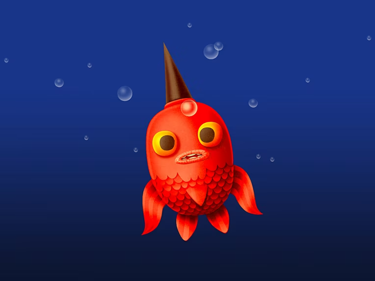 Ikan merah dengan tanduk cokelat