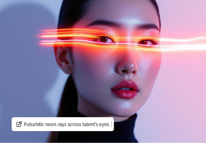 Gambar hasil kecerdasan buatan yang menampilkan garis-garis cahaya neon futuristik di latar belakang gelap, menciptakan efek visual modern dan berteknologi tinggi.