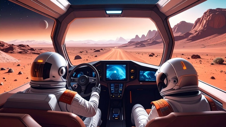 Mengendarai mobil di Mars.