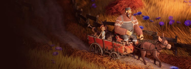 Keluarga kartun di dalam kereta kuda