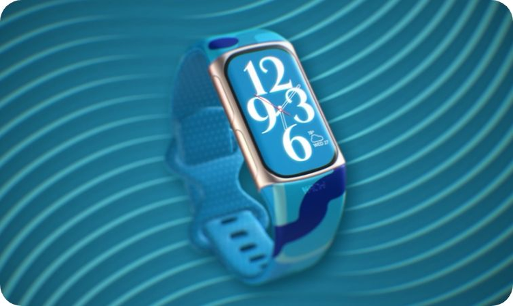 Inserting image... Image of a blue watch on a wavy blue background