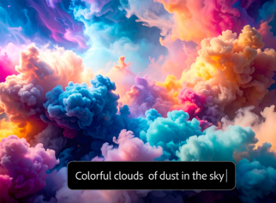 https://firefly.adobe.com/community | AI generated picture showing colourful clouds of dust in vibrant sky with text prompt in AI image generator