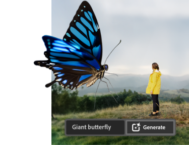 Butterfly and a woman in a yellow raincoat