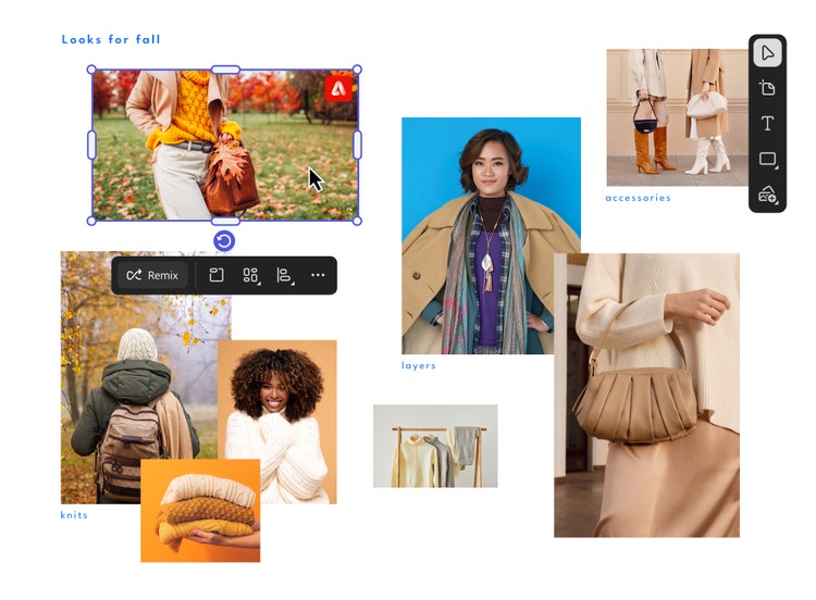 A fall fashion mood board example that features images of people modeling autumn-themed sweaters, bags, and boots.