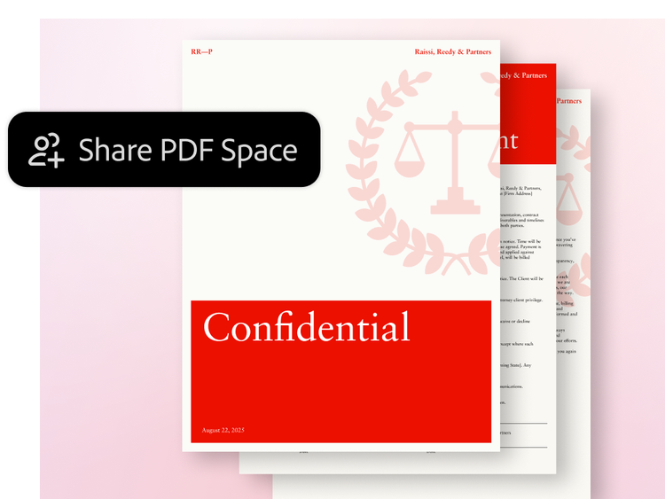 Confidential PDF with 'Share PDF Space' button in Adobe Acrobat Studio interface, enhancing collaboration.