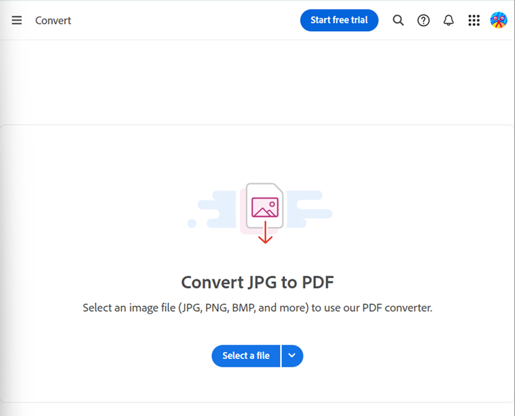 A screenshot of using Adobe JPG to PDF online converte.