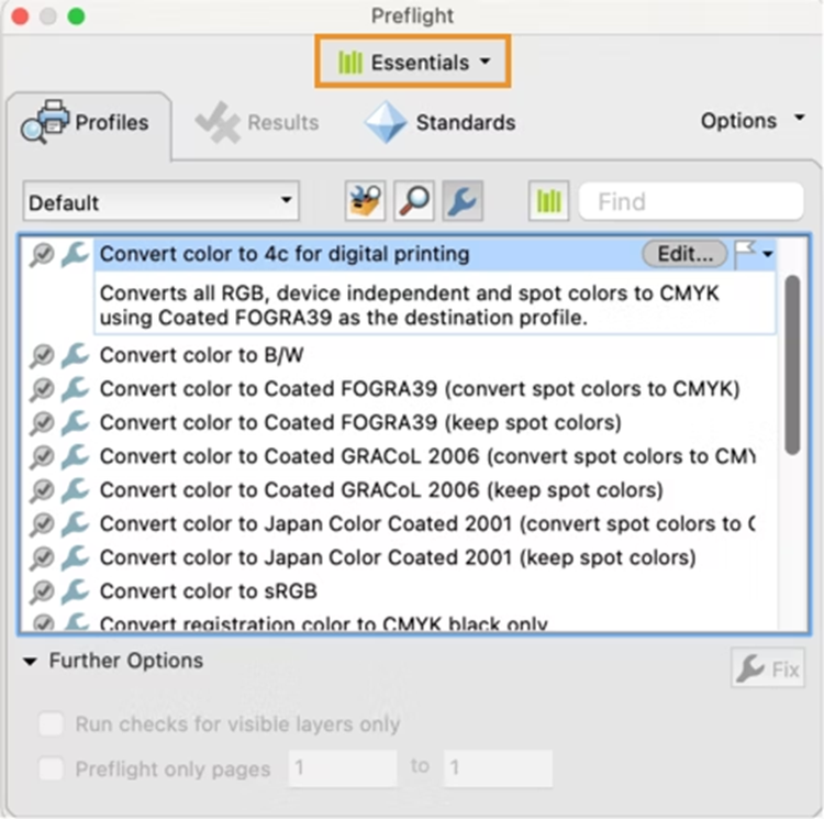 Convert using preflight in Adobe Acrobat Pro