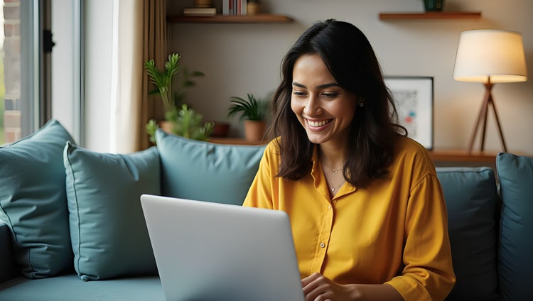 A joyful woman exploring free online tools to compress PDFs, merge files, and convert PDF to Word.