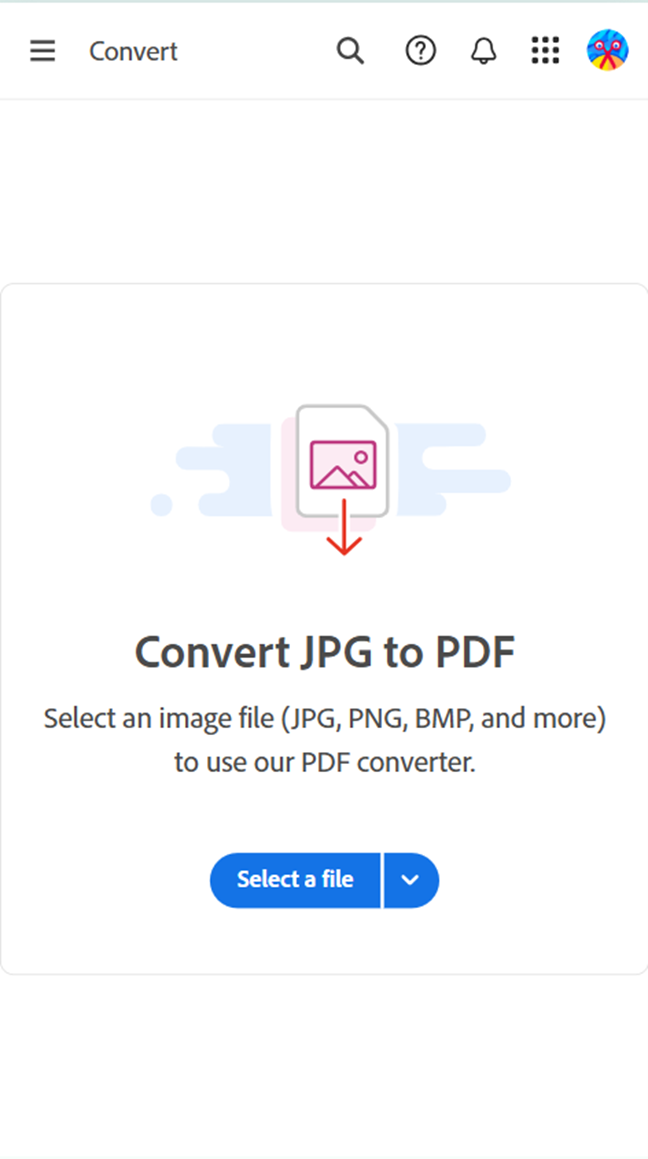A screenshot of using Adobe JPG to PDF online converter in iphone.