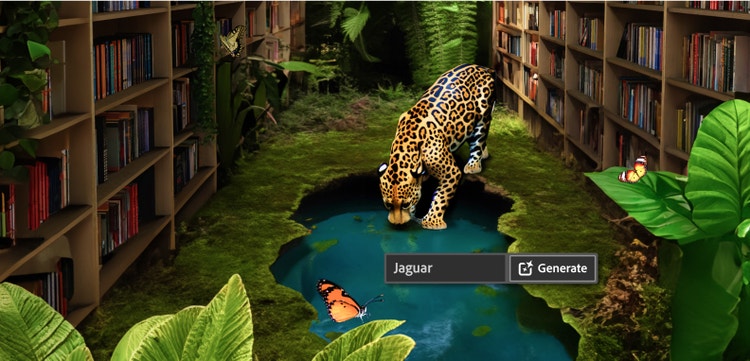 A jaguar drinking from a pond