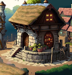 Firefly generated image of house with stone exterior and detailed textures using AI for game development and asset creation