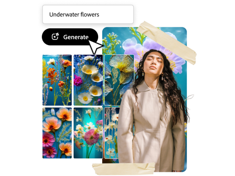 AI generated image of background variations with underwater flowers