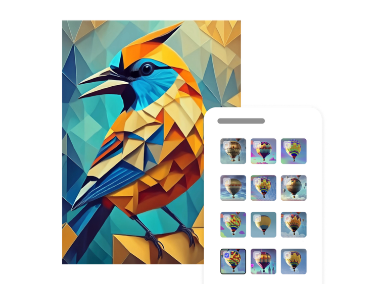 AI generated image of a bird with various style options