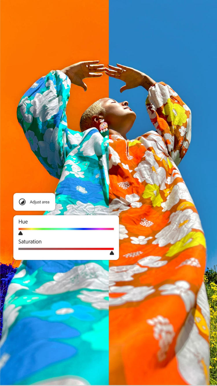 Short video showcasing how to make colour adjustments on the Photoshop photo editor app.