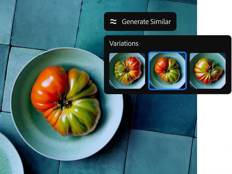 Pumpkin with three AI-generated variations using Photoshop Generate Similar effect