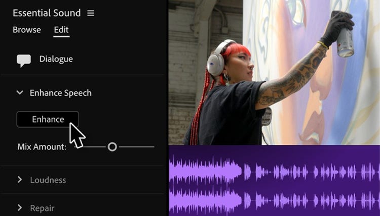 Premiere Pro AI feature removing background noise and enhancing voice clarity