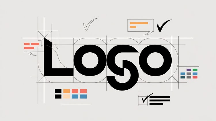 Geometric logo design mockup, showcasing a stylized "LOGO" wordmark within a grid.