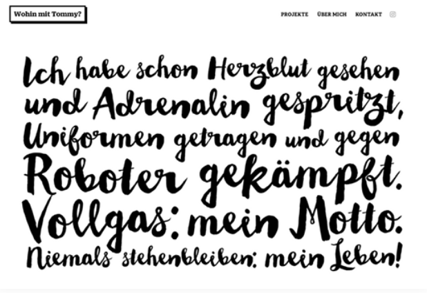 Handwritten style headline on graphic designer portfolio website, ideal for graphic design portfolio examples and ideas.