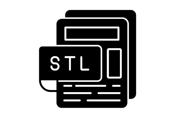 STL file icon in a flat, modern style representing 3D printing and digital design formats.