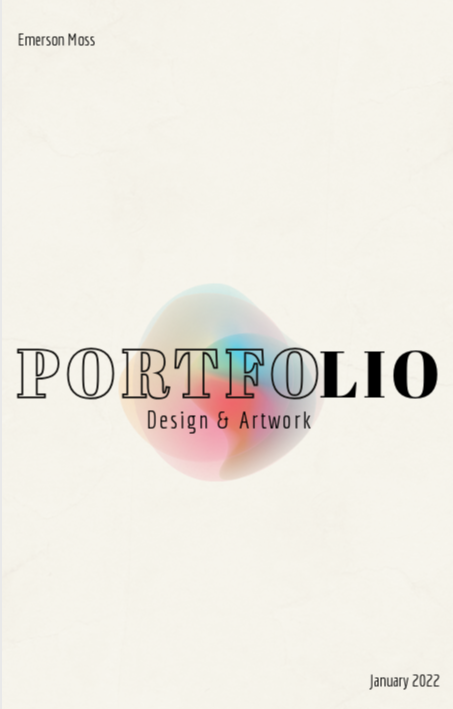 Minimalist graphic designer portfolio PDF cover with pastel abstract shape and bold typography.