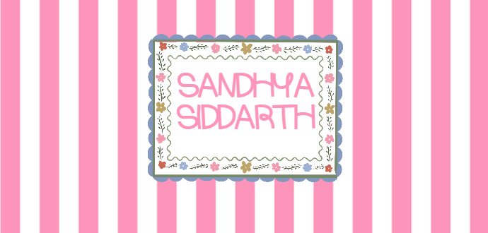 Graphic design portfolio example with decorative name card, pink stripes, and floral border.