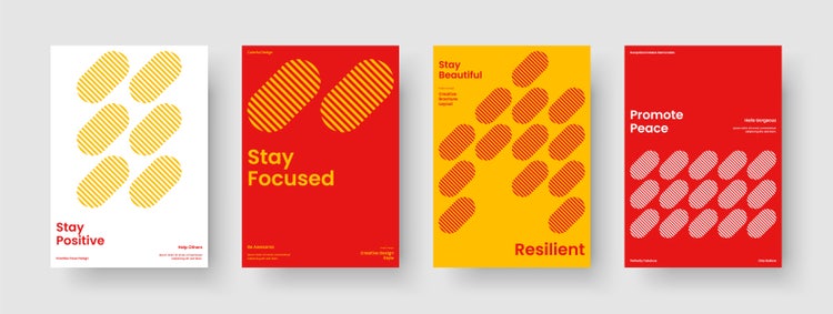 Modern flyer layout showing 4 pages with a colour theme of red and yellow.