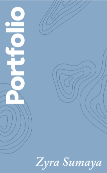 Graphic design portfolio template with abstract line art, blue background, and portfolio cover page design.