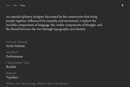 Minimalist graphic design portfolio example website with project links.