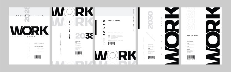 A minimalist, black-and-white graphic design portfolio template designed to feature multiple works across different years.